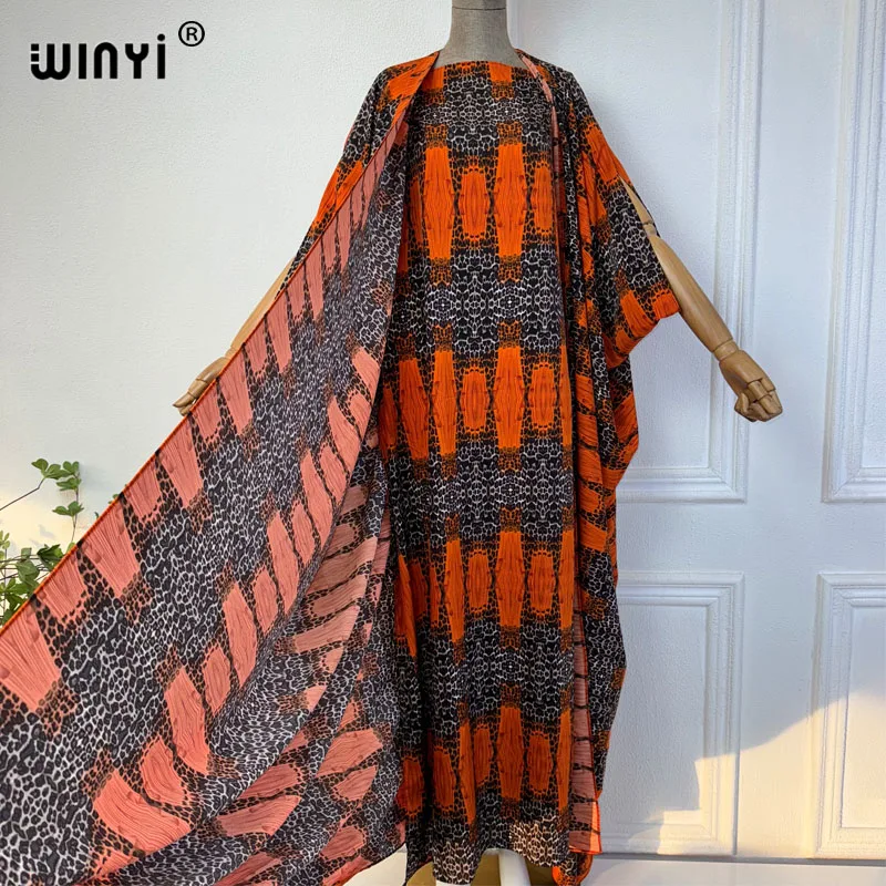 Imagem -04 - Winyi-vestido Maxi Estampado Boêmio para Mulheres Cardigã de Verão Novo Vestido Longo de Praia Quimono Terno de Peças Férias