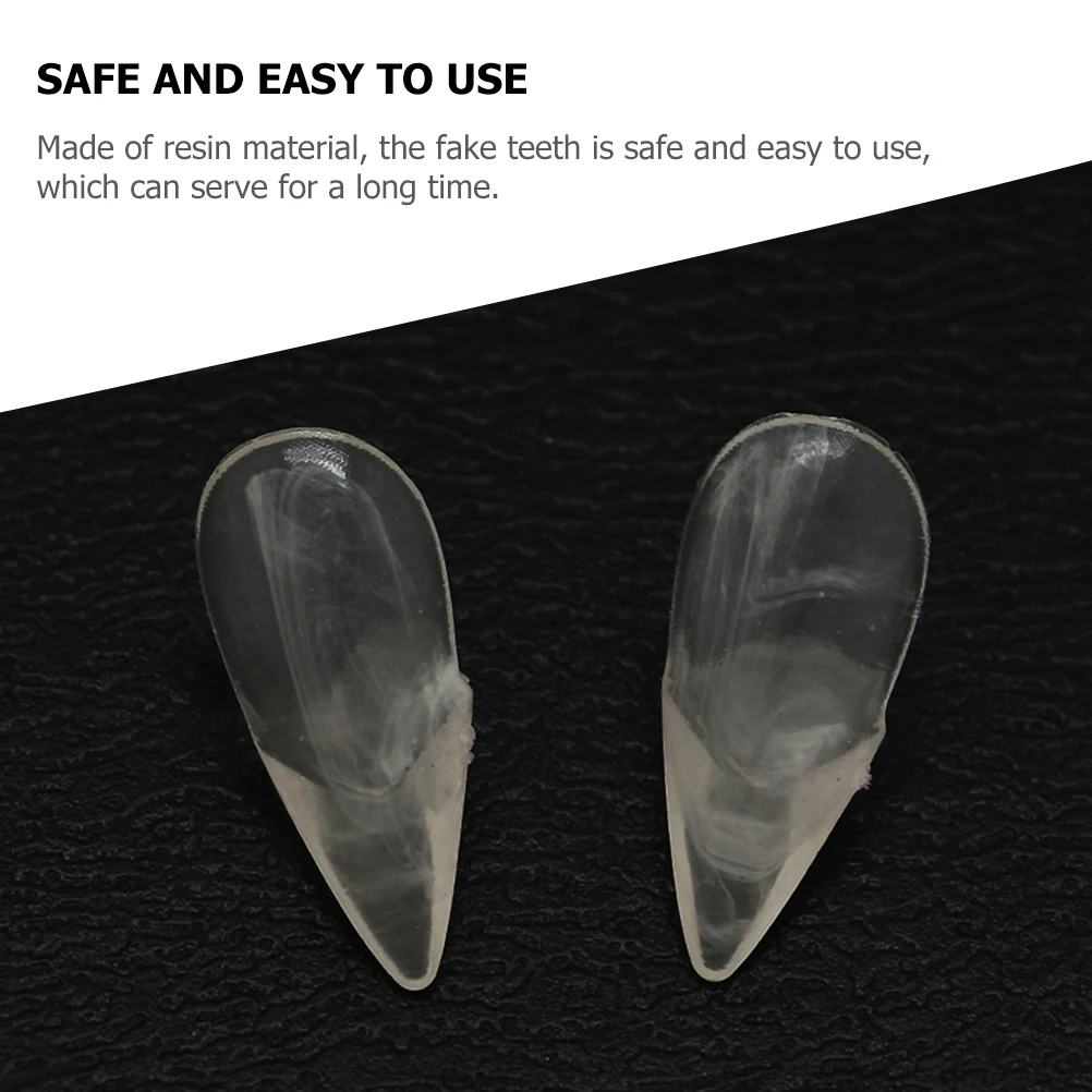 

4 Pairs Fake Teeth Props Transparent Resin Vampire 13mm 15mm 17mm 19mm Halloween Costume Accessories Party Masquerade