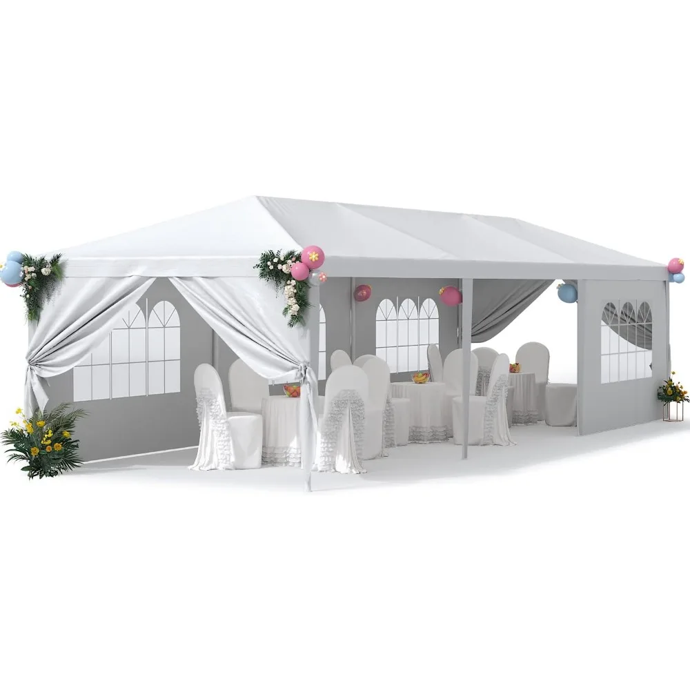 

10x30 Outdoor Canopy, Heavy Duty Gazebo Shelter Party Wedding BBQ Events with Side Removable Walls, Waterproof Shelter, White