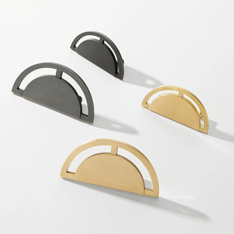6PCS Solid Brass Semicircle Furniture Pulls Handles Drawer Pulls Cupboard Wardrobe Dresser Kitchen Shoe TV Cabinet Pulls Knobs