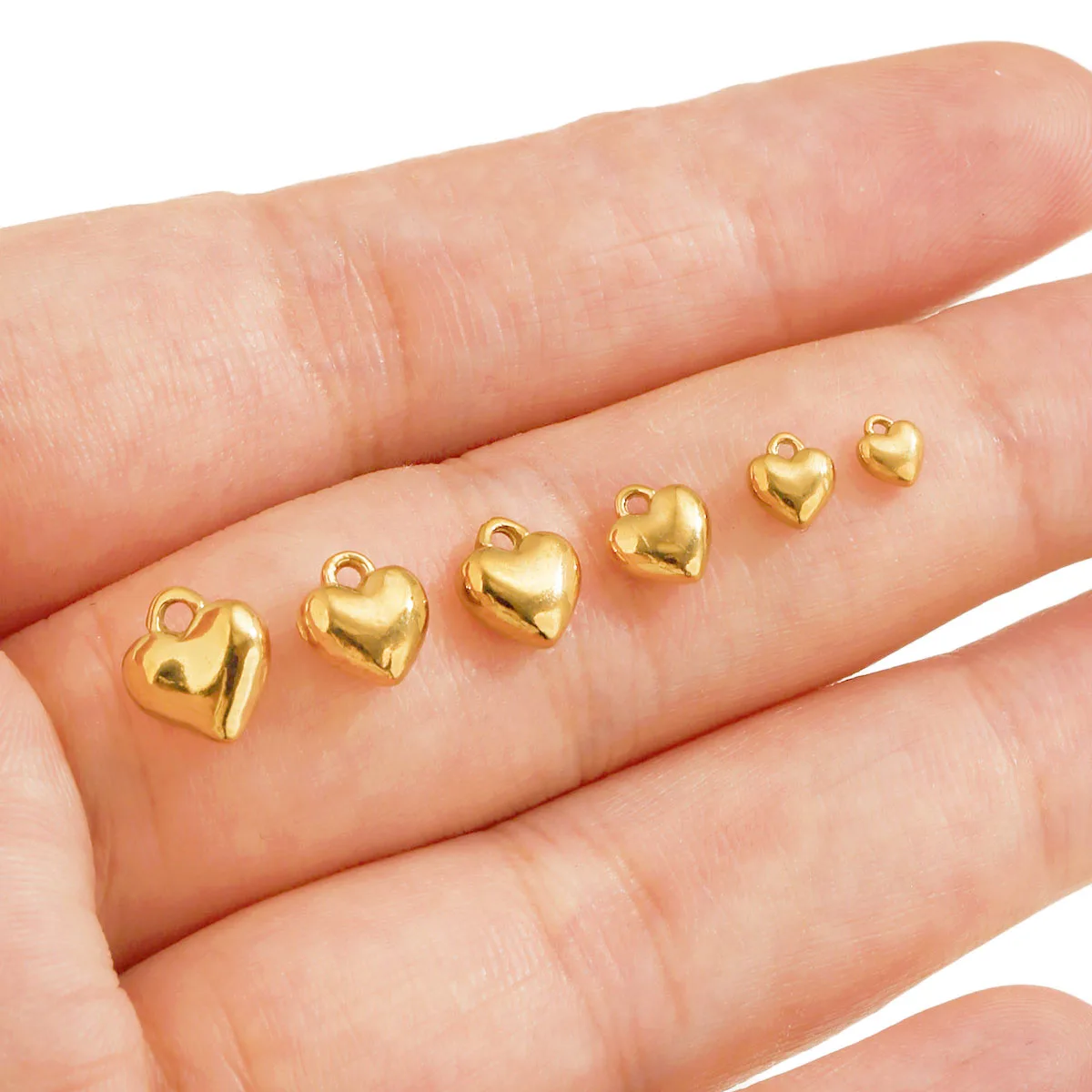 20Pcs 3D Solid Heart Charm 18K PVD Stainless Steel Vintage Cute DIY Earrings Necklace Keyring Jewelry Women Gifts wholesale Bulk