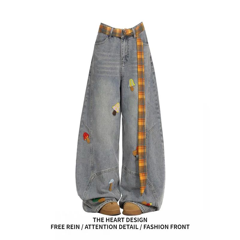 

ZHIZOU Women Blue Y2k Baggy Embroidery Jeans Aesthetic 2000s Style Jean Pants Vintage Harajuku Oversize Denim Trousers Autumn