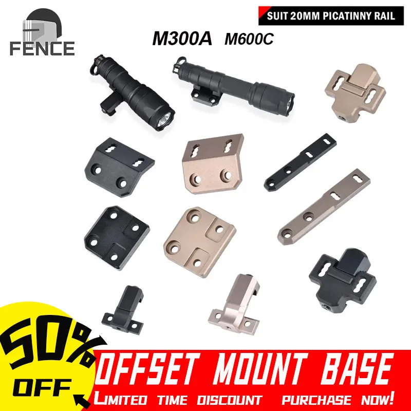 WADSN SF Mini Tactical M300A M600C Flashlight Offset Mount Base For Lantern Hunting Weapon Torch Fit 20mm Mlok KeyMod System