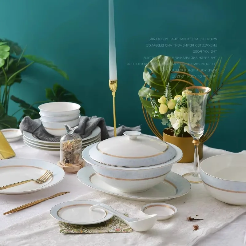 Party Wedding Luxury Dinnerware Sets China Porcelain Guests Fine Christmas Plates Women Gift Vaisselle De Luxe Tableware Set