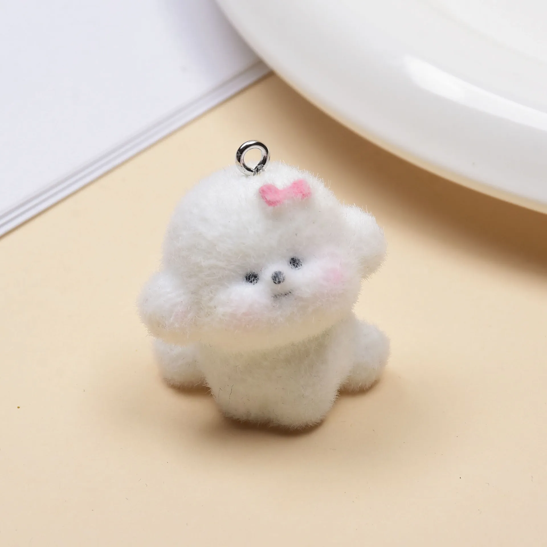 20pcs 3D Flocking Cute Puppy Doll Cartoon Animal Resin Charms For Keychain Necklace Earrings Making DIY Jewelry Accessories