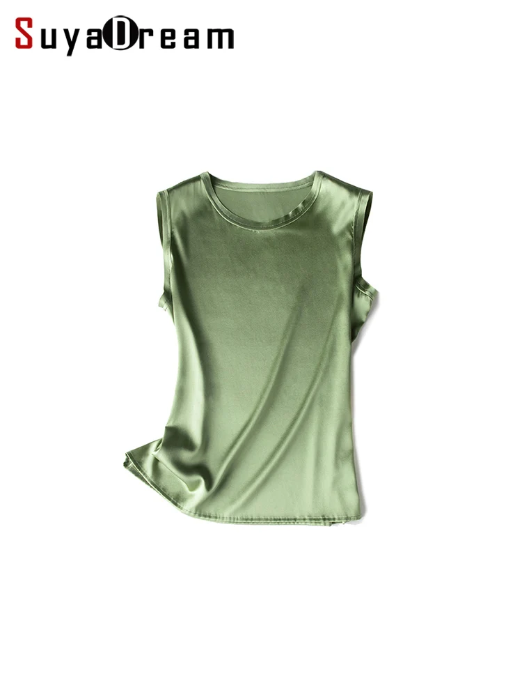 

SuyaDream. Women Silk Tanks, 93%Real Silk 7%Spandex, Raw Hems, Sleeveless Chic T Shirt, 2024 Solid Summer Vests