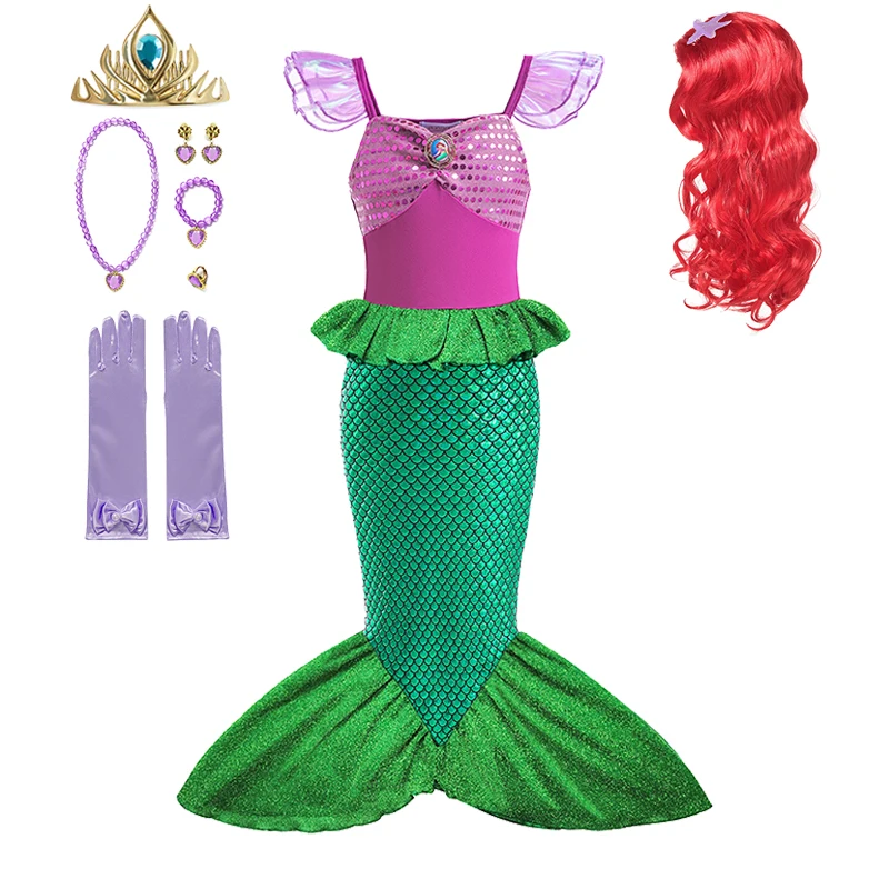 Halloween Girls Disney Little Mermaid Princess Dress Children Mermaid Ariel Cosplay Costume Carnival Birthday Party Clothings