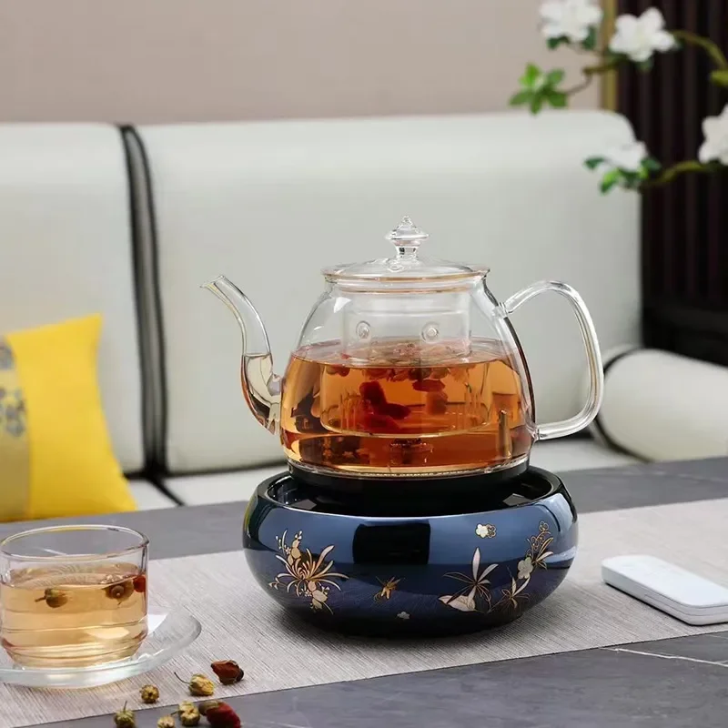Electric Glass Tea Kettle with Automatic Water Supply System Modern Black Tea Boiler Stove Set for Home Office Brewing