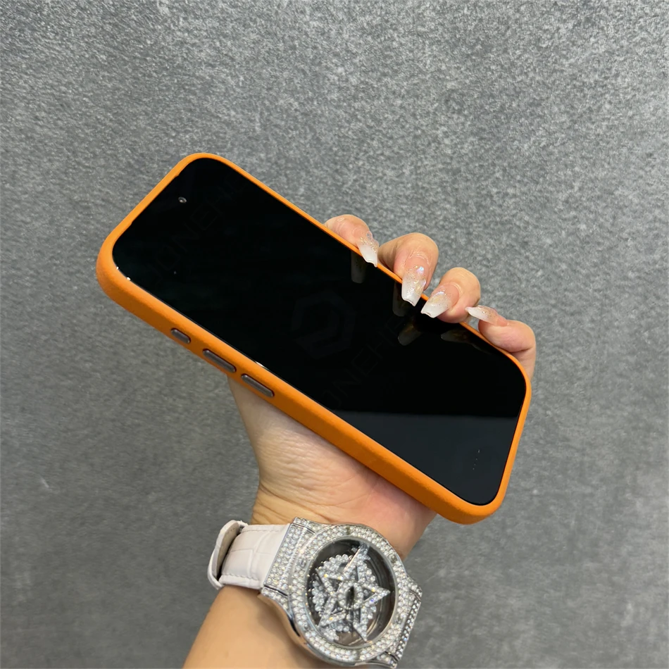 Luxury Business Slim Leather For Magsafe Case For iPhone Air 17 Pro Max 17pro Orange Magnetic Wireless Charge Shockproof Cover