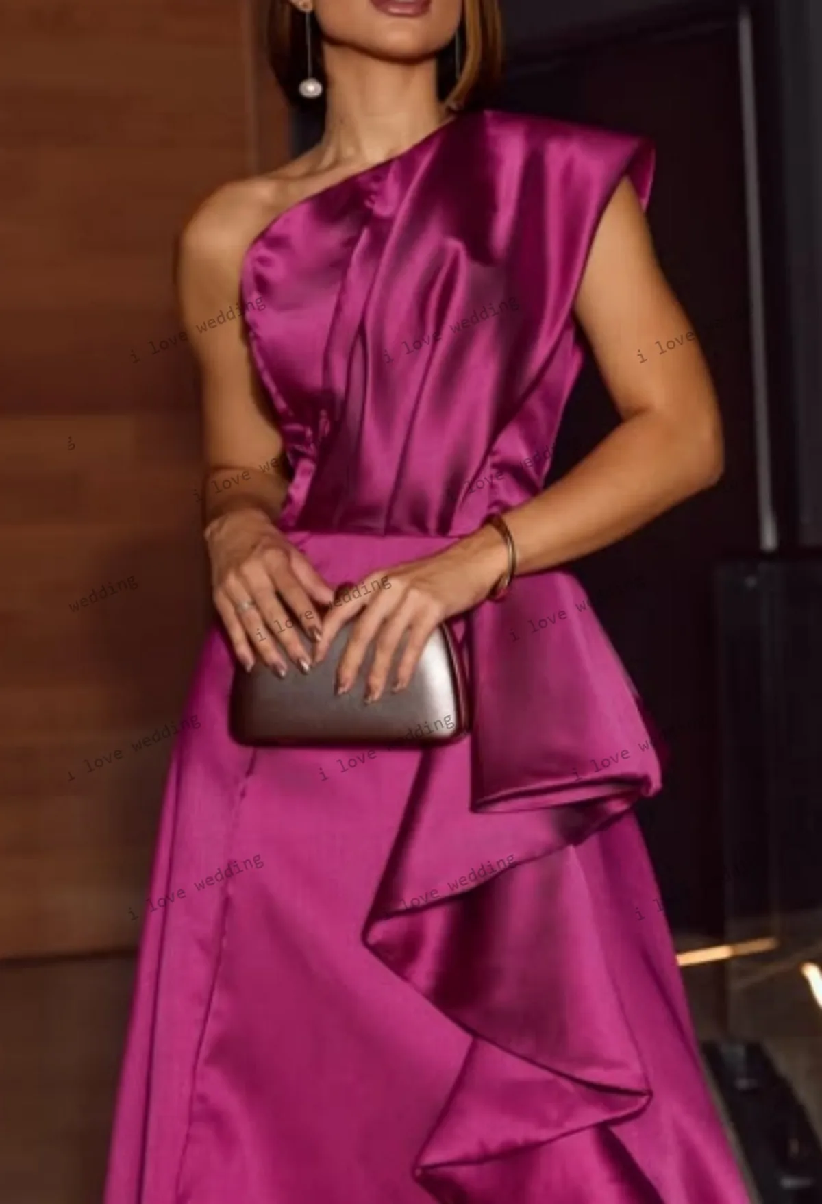 Długie suknie balowe 2025 gorąca różowa suknia ślubna elegancka marszczona jedno ramię Ruffles linia A formalne suknie wieczorowe dostosowane