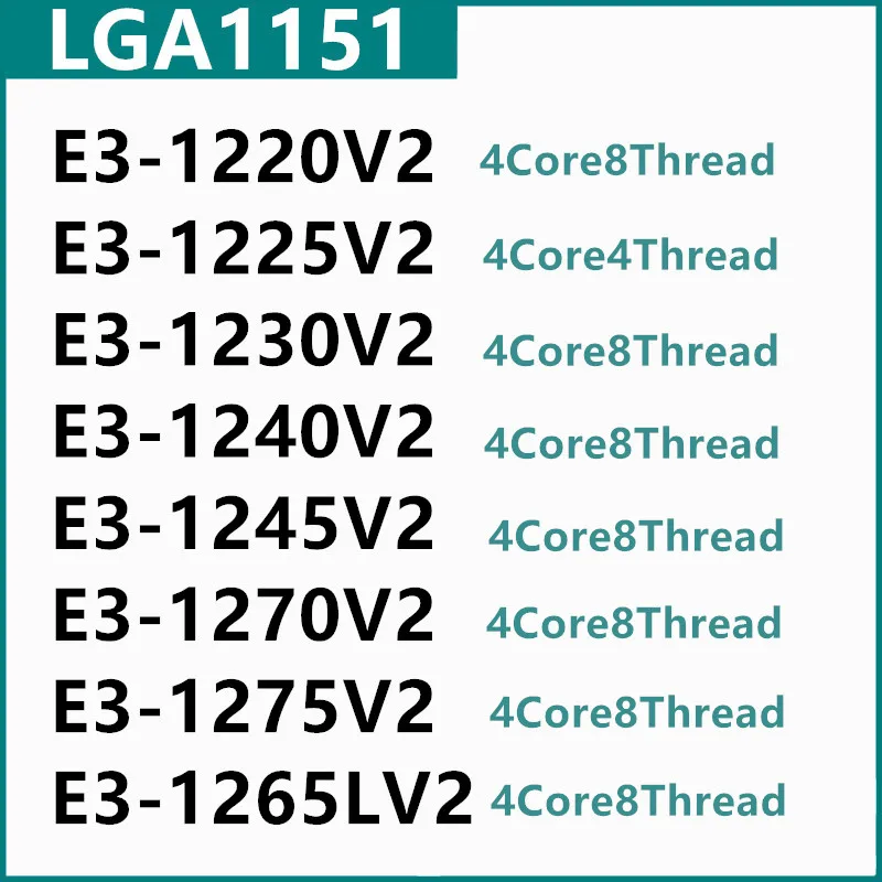 E3-1220V2 E3-1225V2 E3-1230V2 E3-1240V2 E3-1245V2 E3-1270V2 E3-1275V2 E3-1265LV2