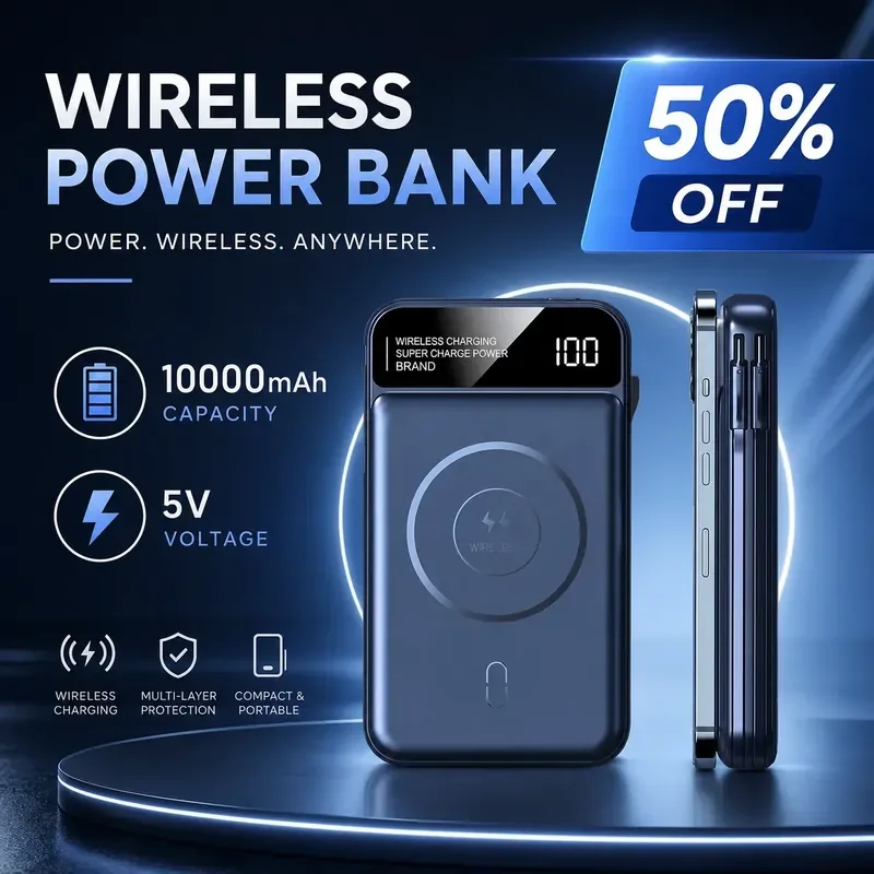 

20000mAh 5V Power Bank for Magnetic Fast Charging Portable Wireless Mobile Power Supply with Cable