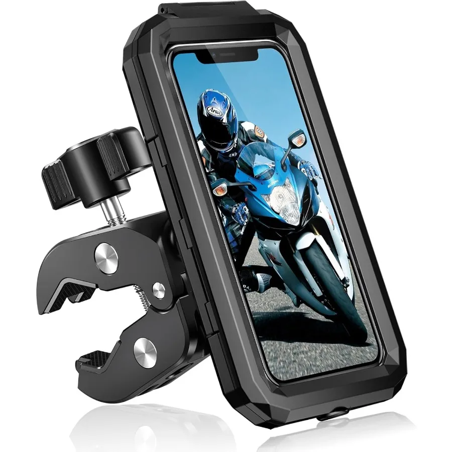 

Motorcycle Phone Mount Waterproof Bike Phone Holder Bicycle Cell Phone Holder Clamp with 360 Rotatable Design and AntiShake Fun