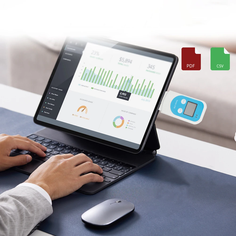 Data Logger for Temperature and Humidity with USB Export Function Supporting Two Report Formats for Cold Chain Auditing