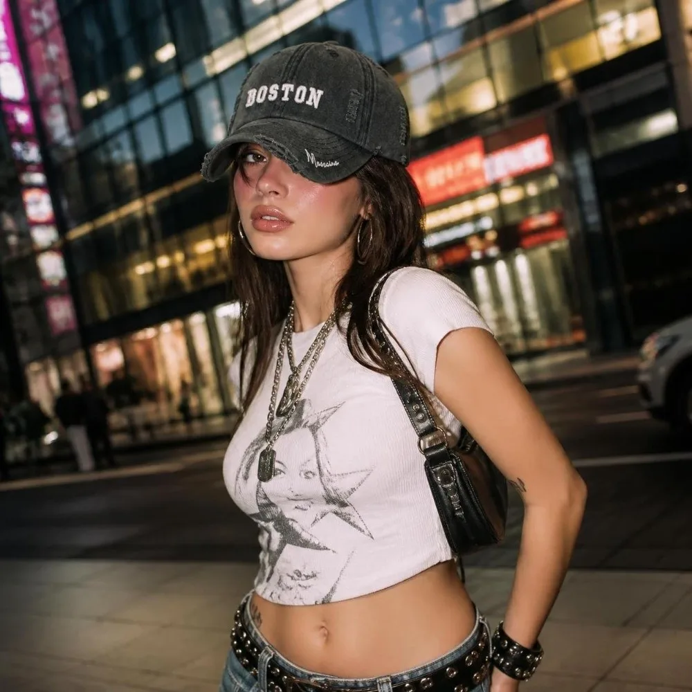 New Washed Cotton Baseball Cap Boston Letter Breathable Trucker Cap Adjustable Sun Protection Sun Hat Men Women