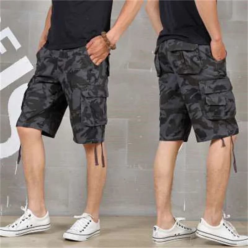 

New Summer Mens Baggy Multi Pocket Military Camo Shorts Cargo Loose Hot Breeches Male Long Camouflage Bermuda Capris Plus Size