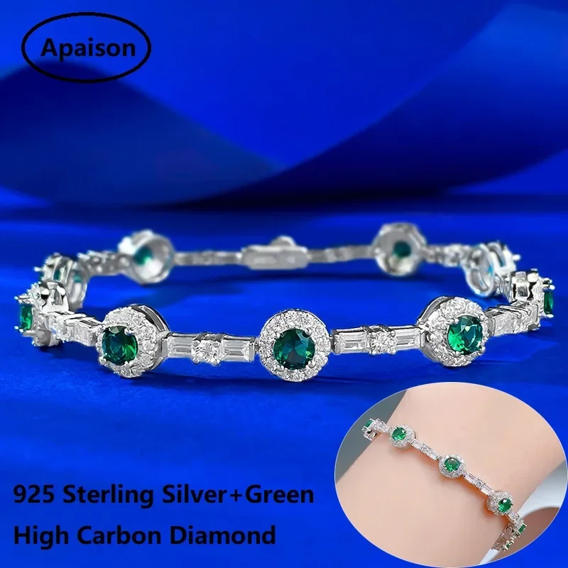 

Apaison Sparkling High Carbon Diamond Tennis Bracelets For Women 925 Sterling Silver Hand Chain Bridal Fine Jewelry Gift