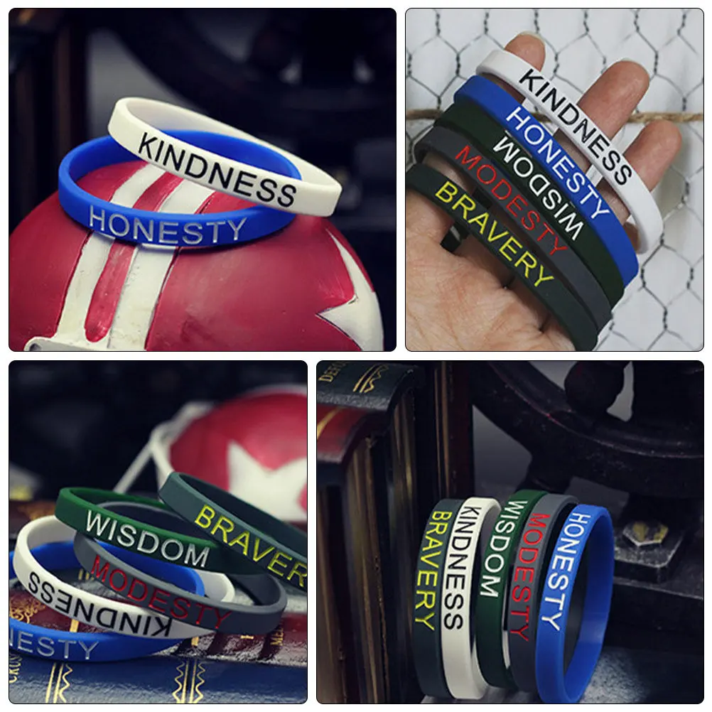 5Pcs Premium Silicone Wristbands with Inspirational English Words Fun Cute Flexible Soft Comfortable Wrist Chains for Teens