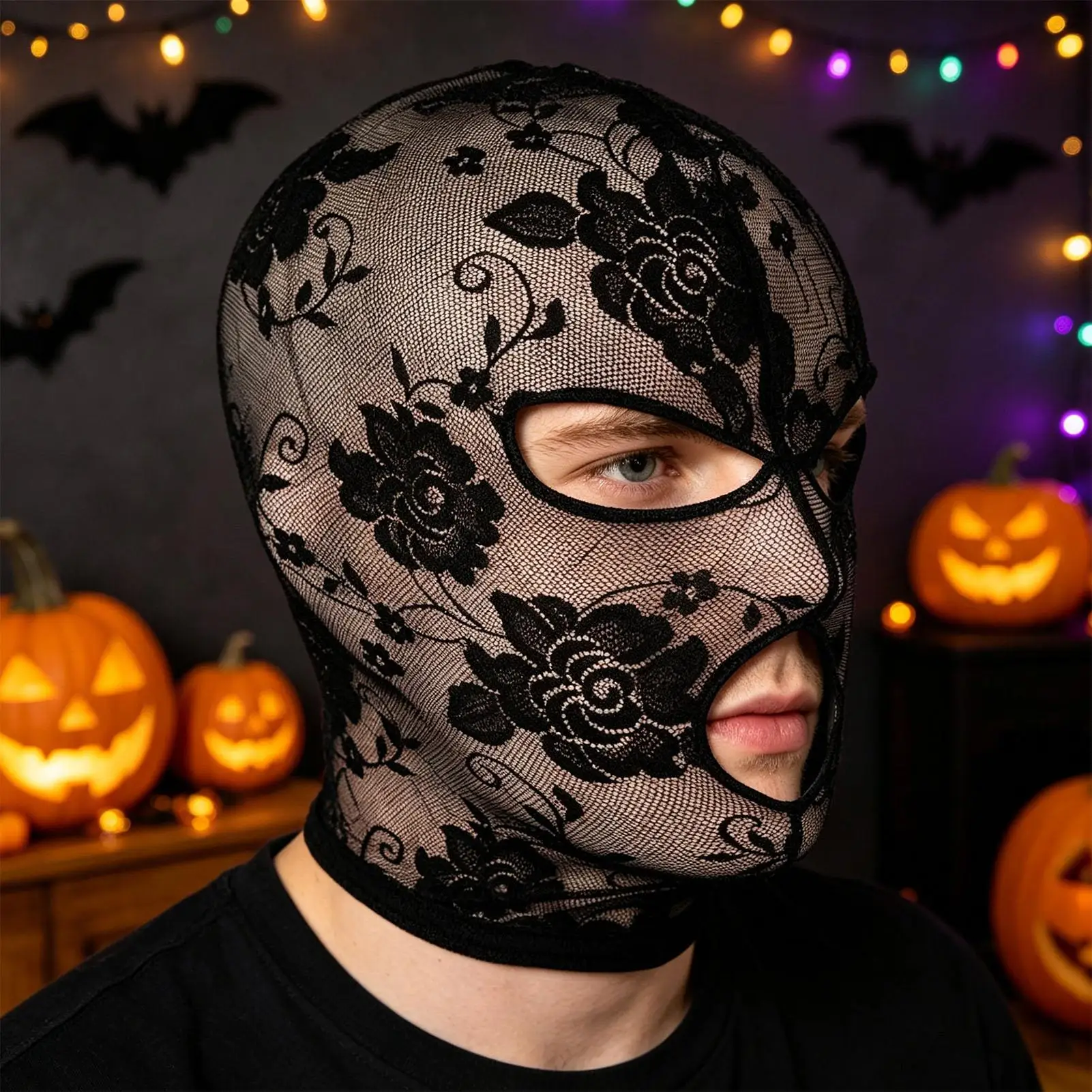 Vintage Lace Face Hood Women Halloween Costume Mask Gothic Cosplay Headpiece Black Hollow Out Veil for Party Photoshoot Prop - view 4