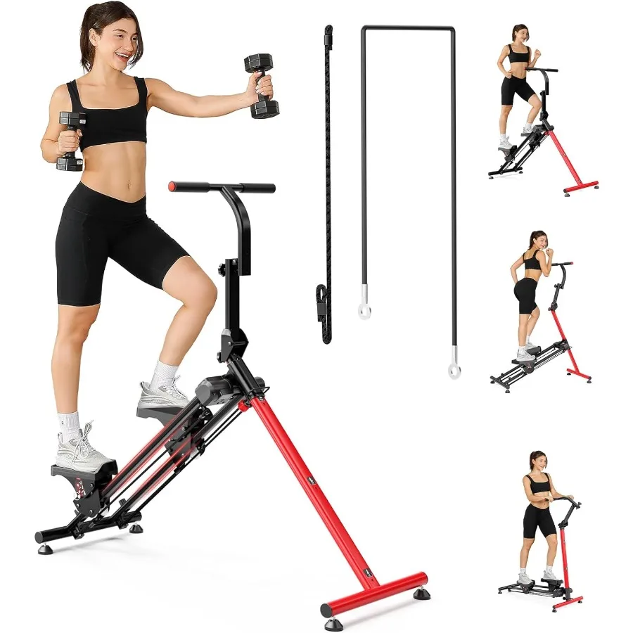 Escalera ajustable para ejercicio en casa con 3 modos de entrenamiento, maestro de escaleras cardio plegable en negro con manillar ajustable
