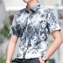 Cárdigan de manga corta para hombre, camisa con estampado de rayas a cuadros, botones, cuello vuelto, Tops informales, ropa de verano