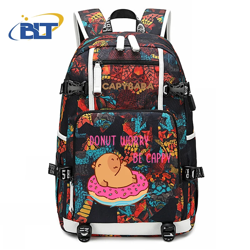 Cute Capybara printed student schoolbag youth backpack usb large capacity travel bag kids school gift