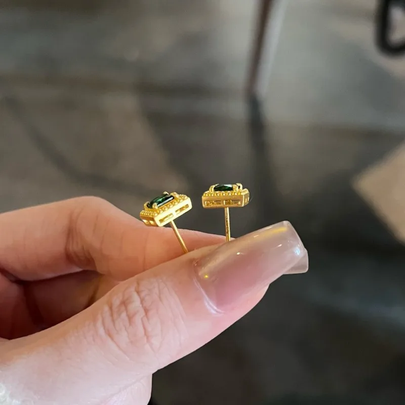 أقراط صينية جديدة فاخرة مربعة الشكل مرصعة بالأحجار الكريمة أقراط ذهبية عصرية متعددة الاستخدامات للزوجة والصديقات #3