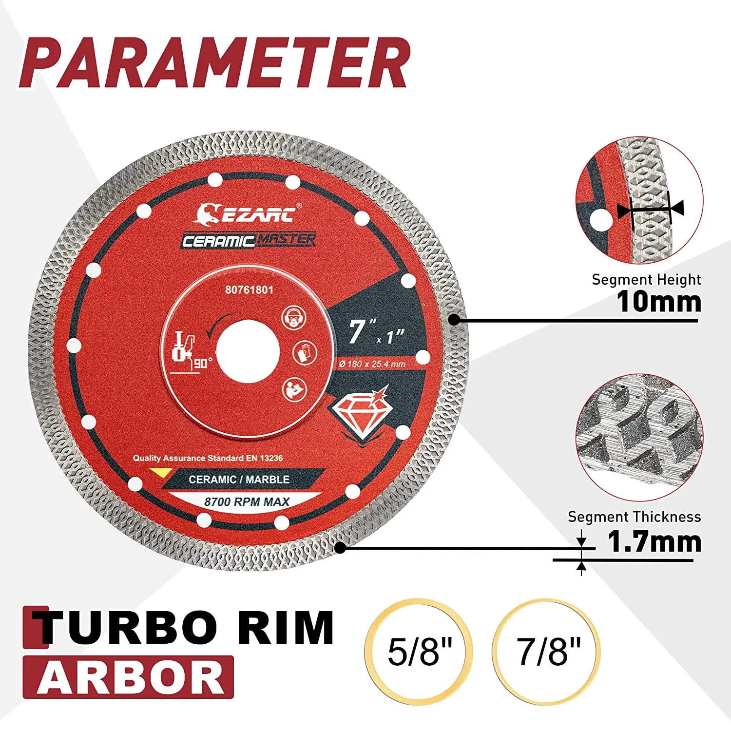 EZARC 7/10 Zoll 1PC Diamant-Sägeblatt, superdünne Diamant-Keramik-Sägeblätter trocken oder nass für Marmor, Keramikfliesen und Porzellan