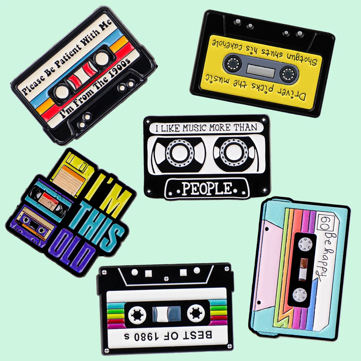 

6pcs/set Vintage Tapes Enamel Pin Brooches For Collar Lapel Pins Badge on Backpack Clothing Accessories Fashion Jewelry Gifts