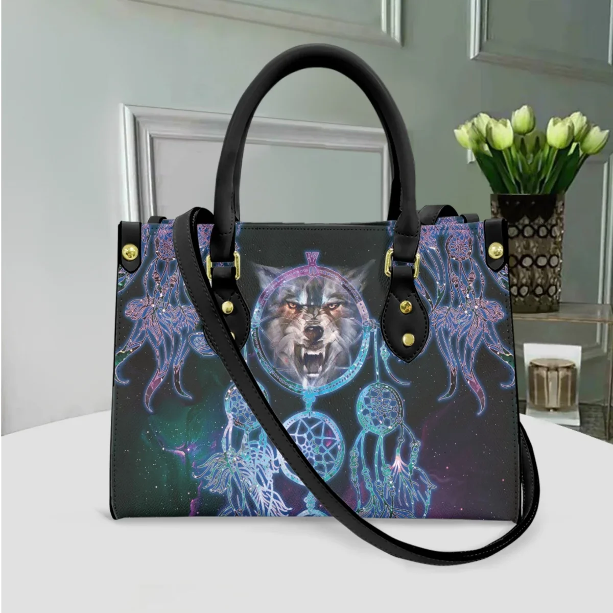 Tas kurir kecil pegangan atas desain merek mewah Wolf Dreamcatcher perempuan berpergian bekerja belanja mode tas tangan Vintage