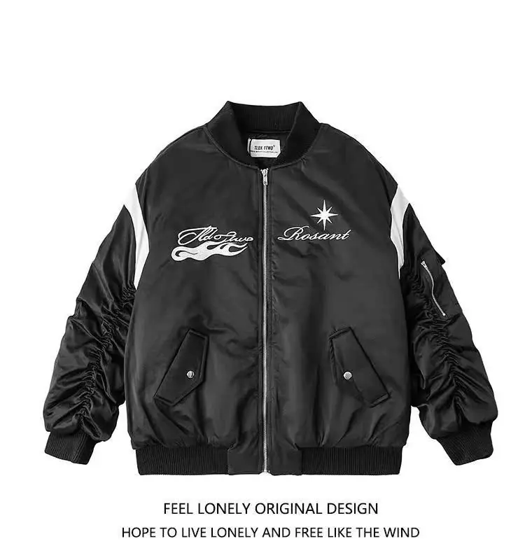 

Бейсбольная куртка с вышивкой в стиле ретро для мужчин, весна-осень 2023, новое пальто пилота свободного покроя, молодежное чистое цвета