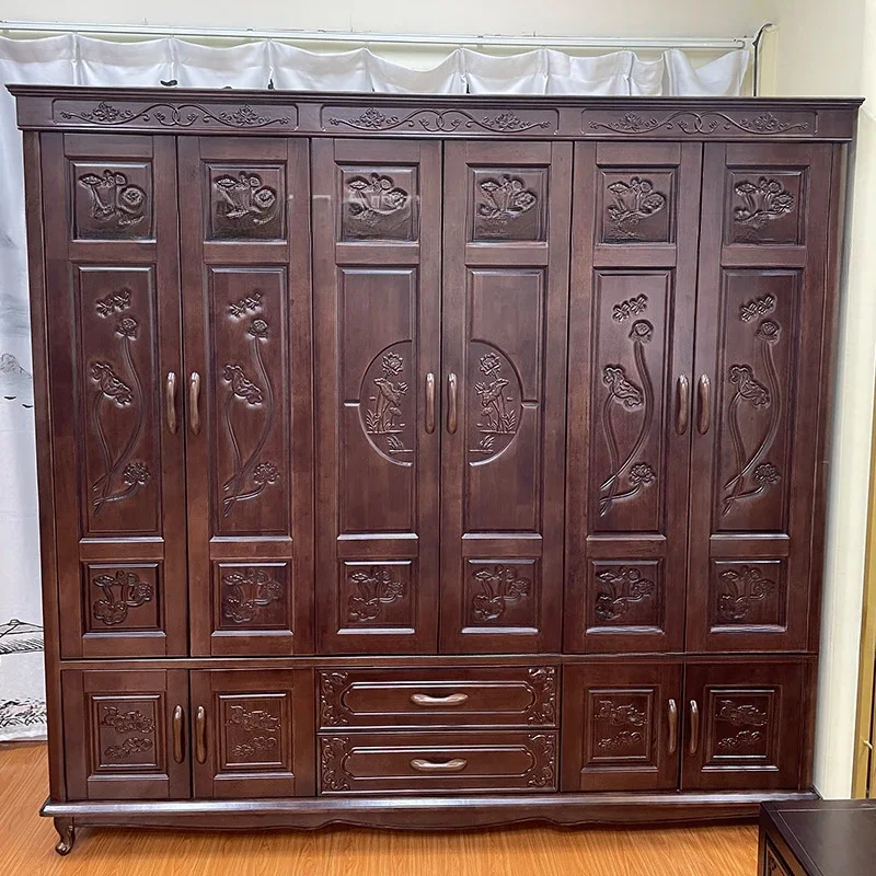 Villa furniture rosewood solid wood bed wardrobe dresser carved large apartment bedroom full set of furniture