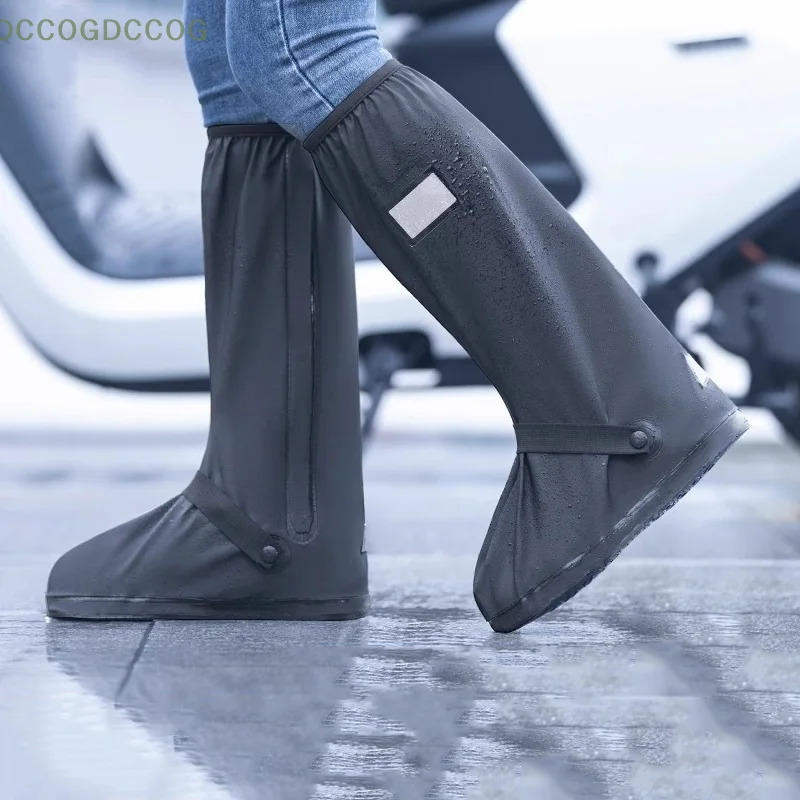 1 pair Men's Long Tube Rain Boot Protector Wear-Resistant Thickened Water Shoe Cover for Outdoor