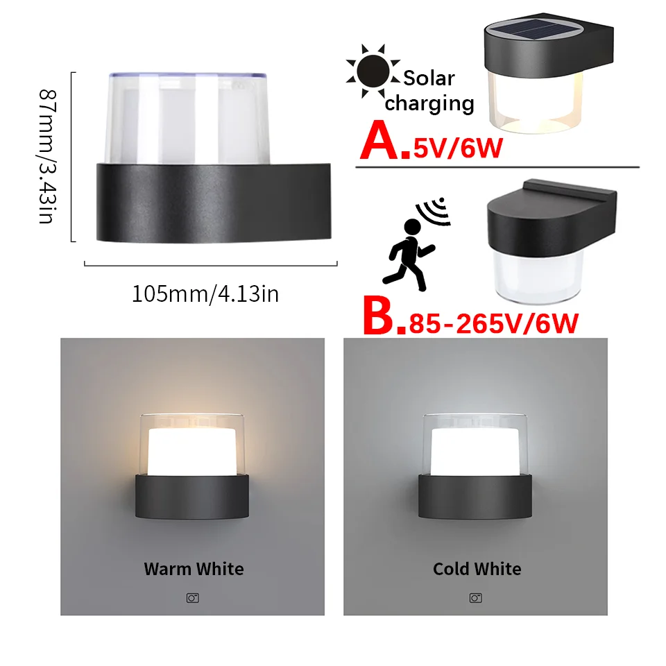 Solar Outdoor Wall Light Motion Sensor Wall Lamp Waterproof LED Wall Lamp 6W For Backyard Garden Patio Street Porch Garden Light