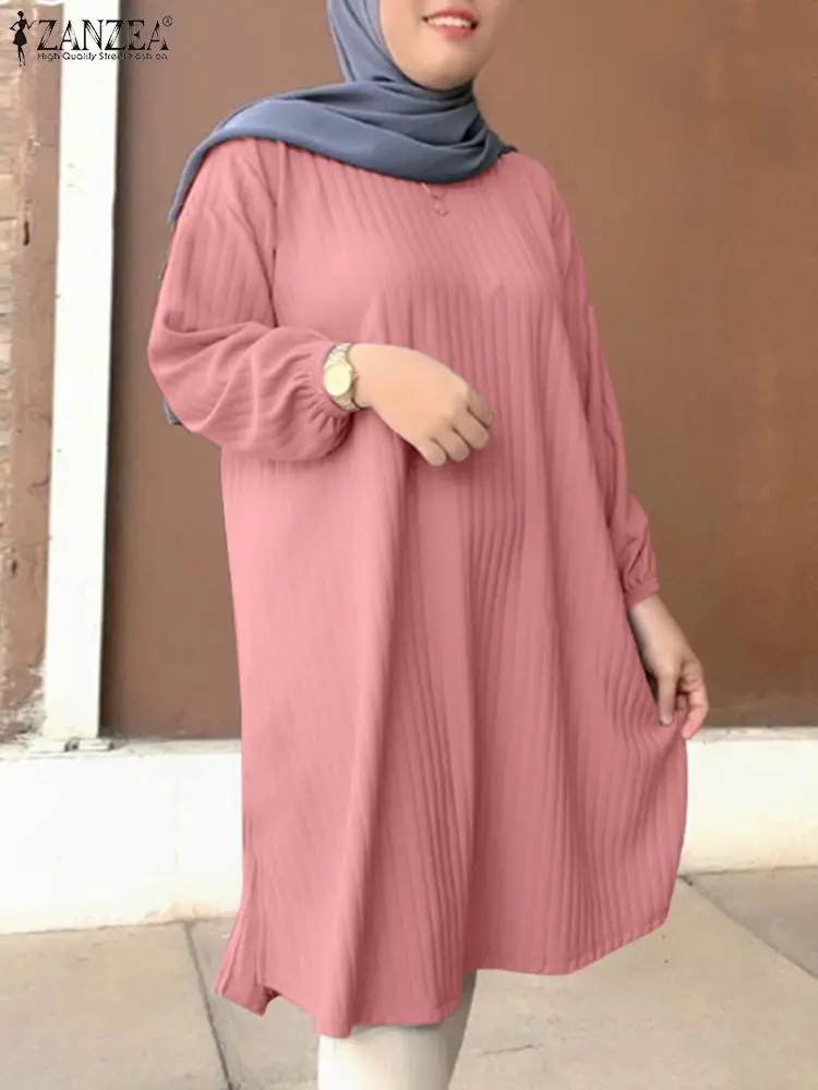 

Elegant Muslim Blouse ZANZEA Women Fashion Long Tops Spring Long Sleeve Shirt Turkey Abaya Baggy Kaftan Ramadan Islamic Clothing