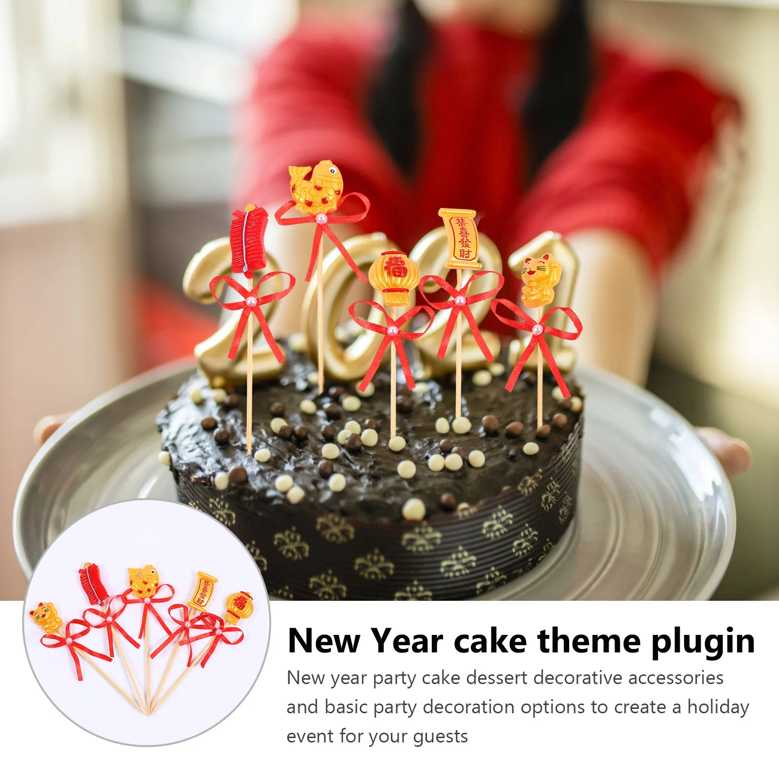 

2Sets New Year Cake Insert Cards Chic Resin Cake Toppers Party Decoration Festival Dessert Props Decorative Inserting Cards