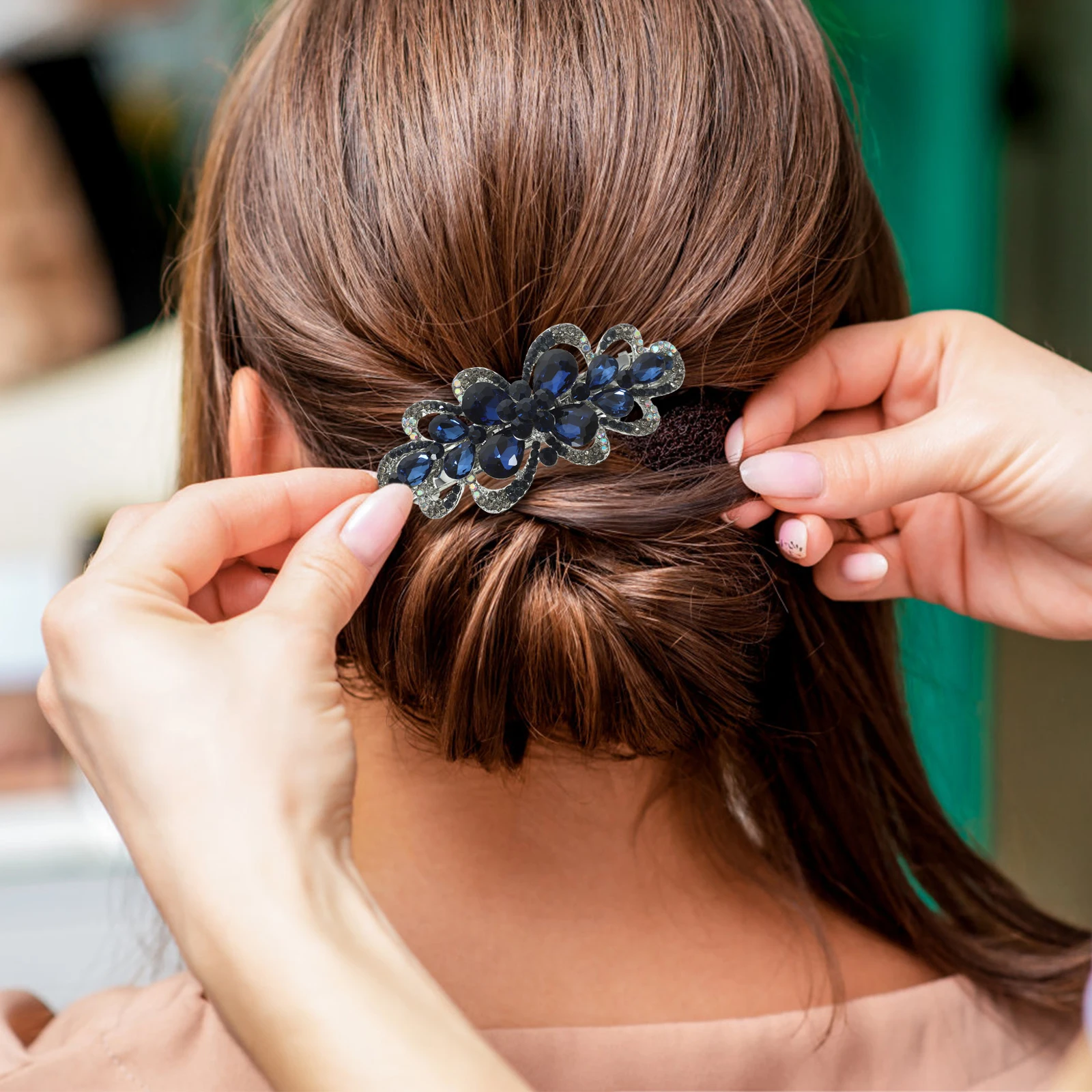 

Rhinestone Flower Clips Barrettes for Women Durable Metal Accessories Thick Hair Everyday Wear Parties Weddings