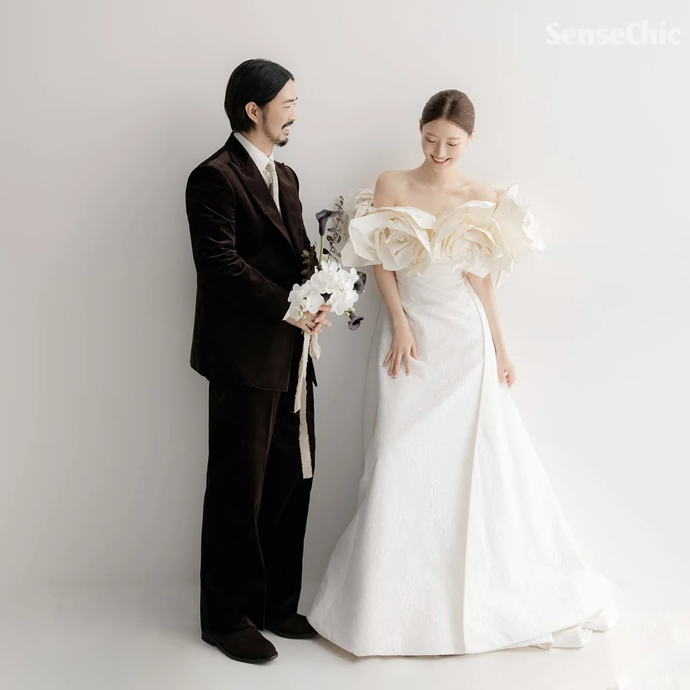 Gaun Pengantin Satin Korea Bunga 3D Sederhana Mermaid terlaris 2025 gaun resepsi pernikahan pesanan khusus