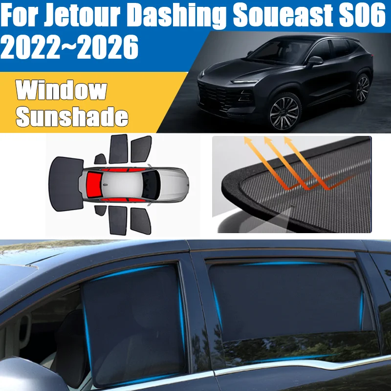 

For Jetour Dashing Soueast S06 Sportequipe 6 GT 2022~2026 Car Mesh Sun Shade Heat Insulation Net Mesh UV Protection Accessories