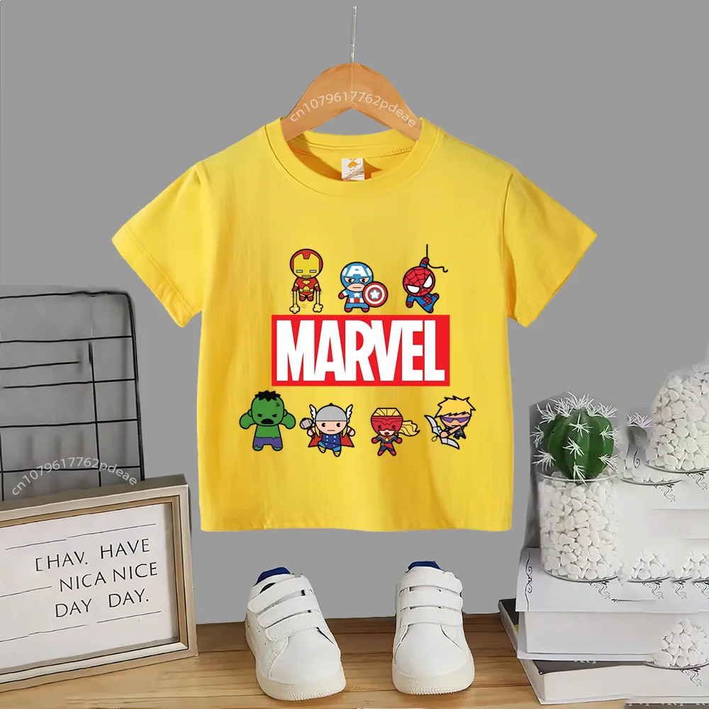 Superhero Teen 100% Cotton T-shirt Children\'s small cartoon print casual cotton T-shirt for boys and girls Baby comfortable shor