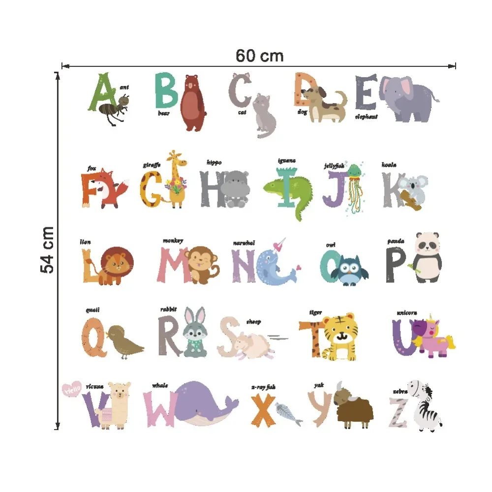 Autocollants Muraux de la Jungle Sauvage, 26 Lettres de l'Alphabet, Animaux pour Chambres d'Enfants, Décoration de Maison, Affiche Murale pour Enfants