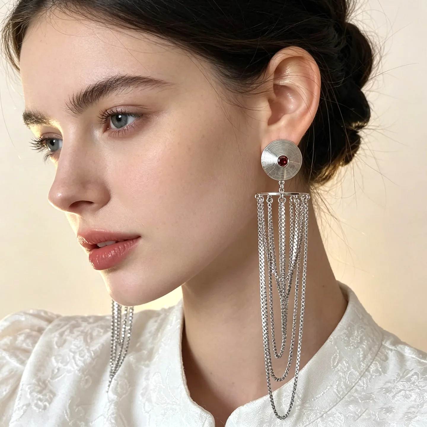 Vintage Chinese Style Spiral Tassel Ear Cuffs Women Cold Wind Exaggerated Long Fringe Earrings Luxury Minimalist Niche Jewelry