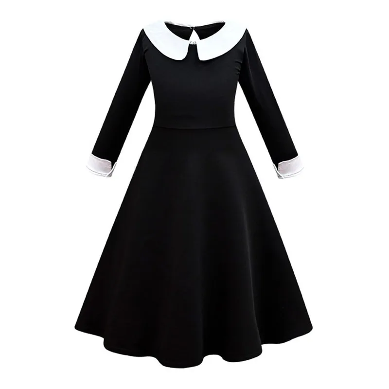 

Kids Morticia Cosplay Costume Wednesday Dress Girls Vintage Gothic Outfits Halloween Role Play Clothing