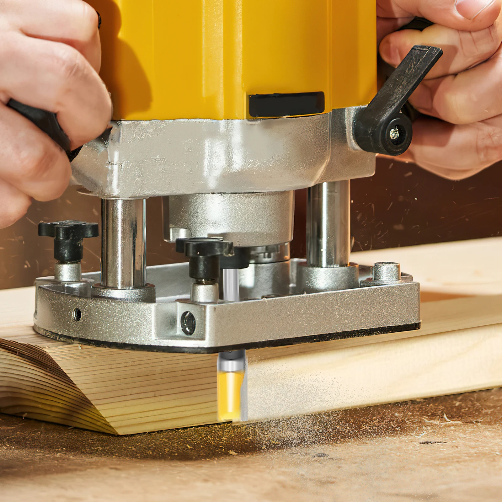 4 pezzi set di punte per fresatura a filo con cuscinetto superiore punta per fresa a filo in metallo duro con gambo da 1/4 di pollice taglierina per rifilatura del legno per la lavorazione del legno