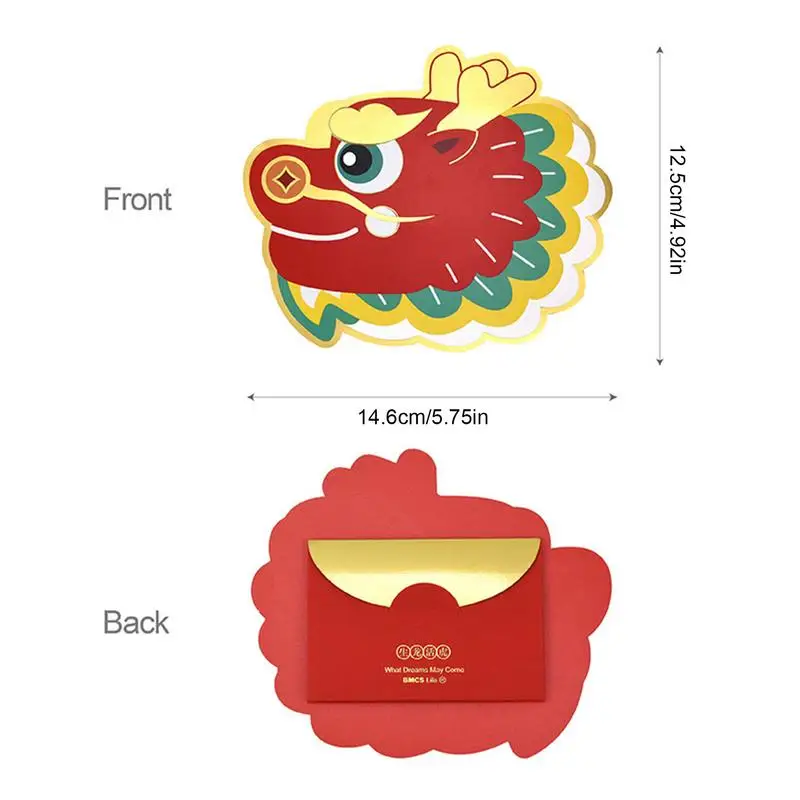 6Pcs 2024 Spring Festival Red Envelopes The Year Of Dragon Chinese New Year Lucky Money Bag Red Packets Lunar Year Decor