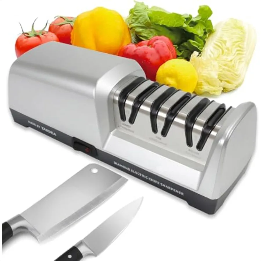 

Electric Knife Sharpener Profional 3Stage Electric Knife Sharpener with 100 Diamond Abrasives and Precision Angle Guides Metal