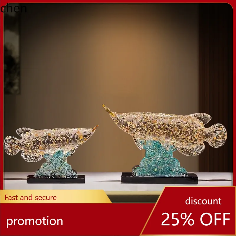 

Hxl gold foil crystal dragon fish ornament - living room decor