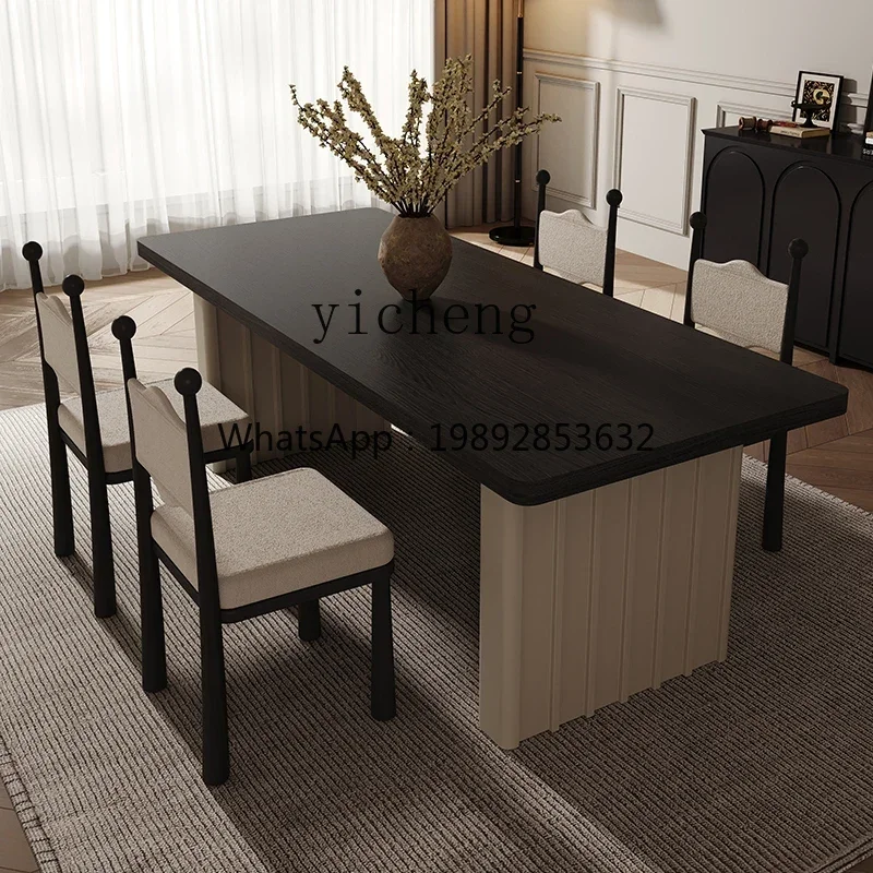 DF dining table rectangular living room wood grain rock slab household small apartment dining table and chair combination