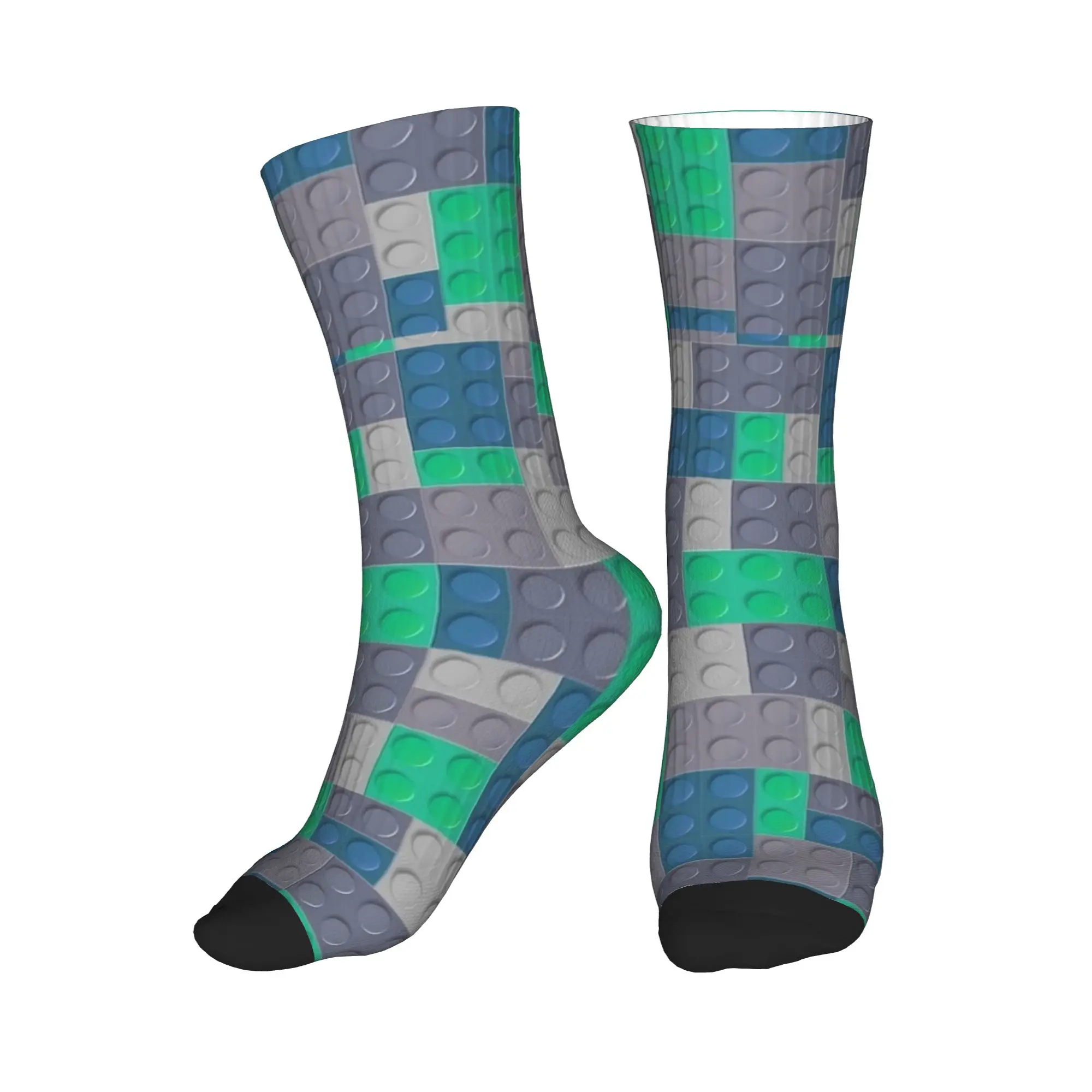 Building Blocks Toys Green And Grey Socks Anti Skid Stockings Unisex Men Medium Soft Outdoor Sports Socks Winter Design Socks