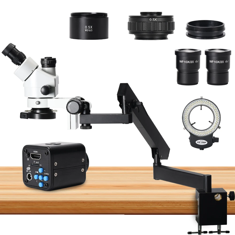 Real Photo 3.5X-45X Microscope 24MP Digital Video Camera Articulating Arm Zoom Stereo Trinocular with Clamp for Dentistry